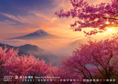 富士山櫻花桌曆製作-1月份