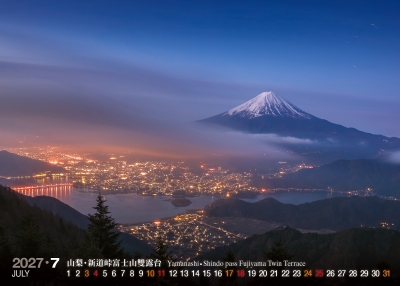 山梨新道峠富士山雙露台桌曆製作-7月份